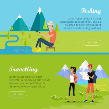 Yaz tatili düz vektör Web afiş kümesi