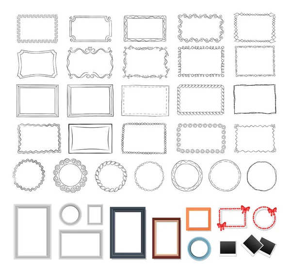 Conjunto de marcos redondos, rectangulares, negros y de color — Vector de stock
