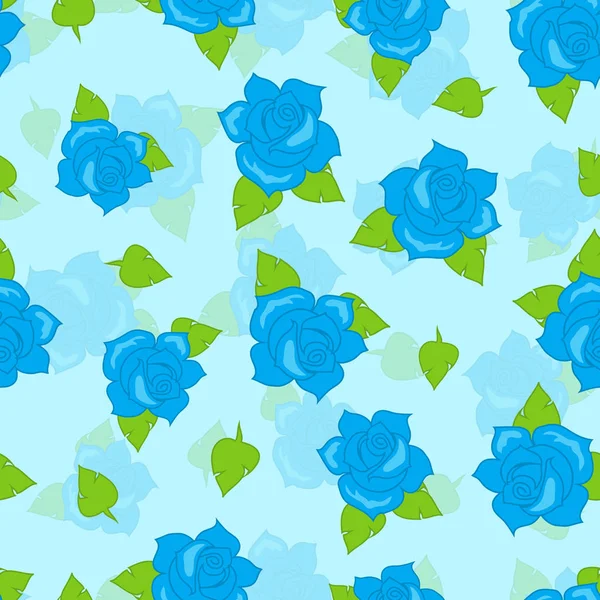 Blaue Rose mit grünem Blatt nahtloser Mustervektor — Stockvektor