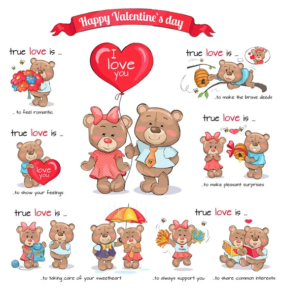 Dos osos de peluche celebran feliz día de San Valentín — Archivo Imágenes Vectoriales