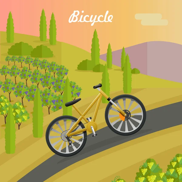 Geel fiets racen op het asfalt spoor. — Stockvector