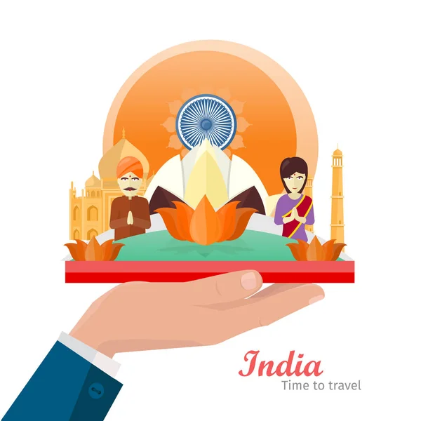 India Travelling Banner. I monumenti indiani a portata di mano — Vettoriale Stock