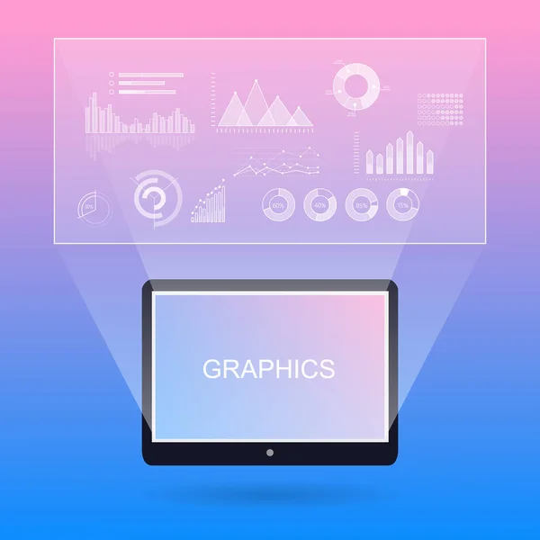 Graphic Diagrams and Tablet with Inscription. — Stock Vector