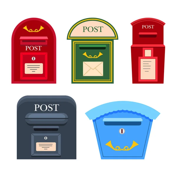 Post Mailbox Векторна барвиста колекція на білому — стоковий вектор