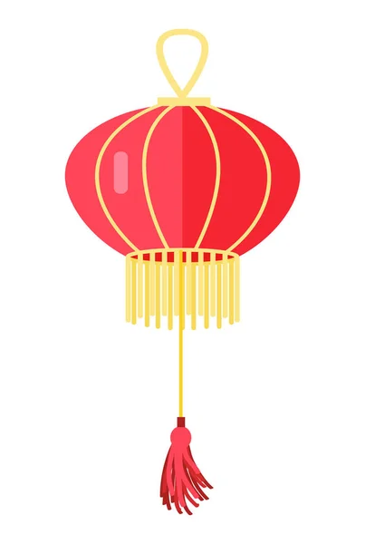 Bola de lámpara roja redonda china. Linterna oriental — Vector de stock