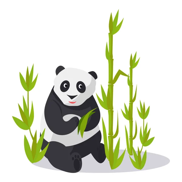 Panda zitten tussen bamboe bezit groene bladeren — Stockvector