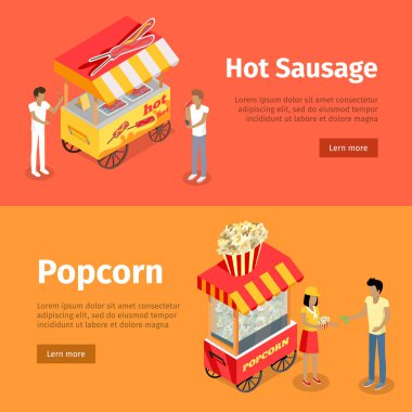 Sıcak sosis ve patlamış mısır mobil şemsiye arabaları