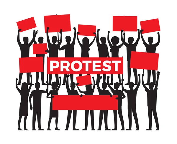 Protes oleh Kelompok Demonstran Siluet di Putih - Stok Vektor