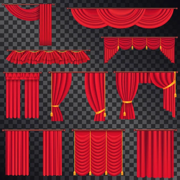 Cortinas rojas para la colección de teatros en Negro — Vector de stock