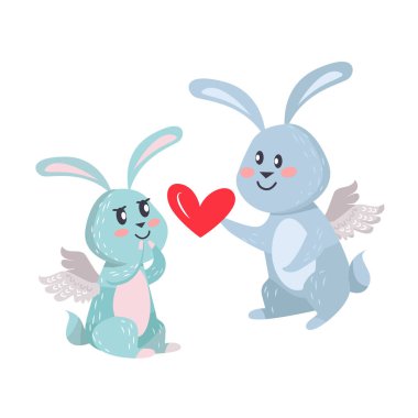 Bunnies erkek ve kız izole Angel Wings ile