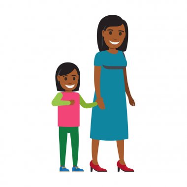 Mutlu anne ile kızı düz vektör yürüyüş