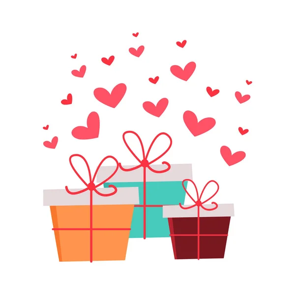 Scatole regalo con cuore Concetto di San Valentino . — Vettoriale Stock