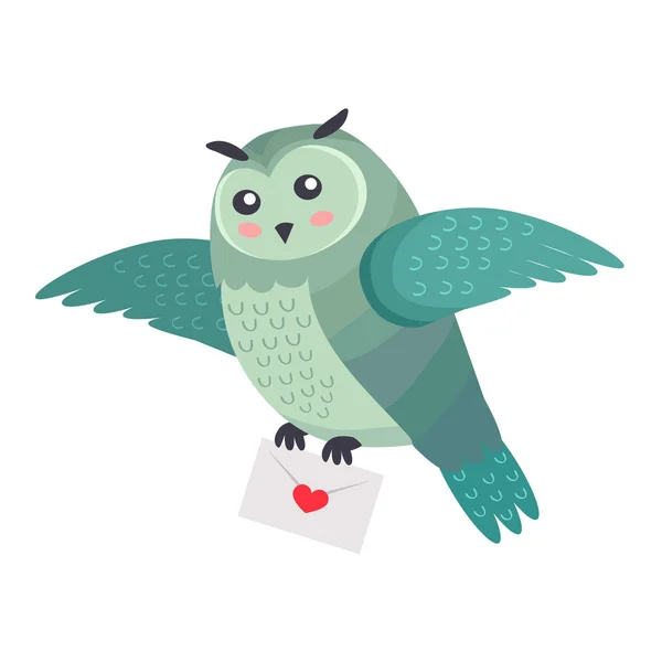 Owl Bird Flying with Letter of Love with Heart Isolated