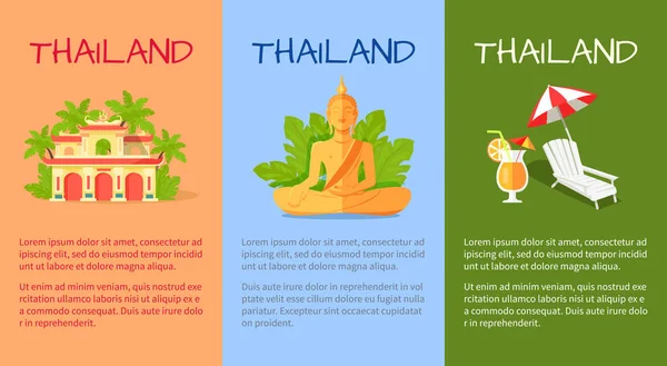 Bannière Thaïlande avec signes orientaux traditionnels — Image vectorielle