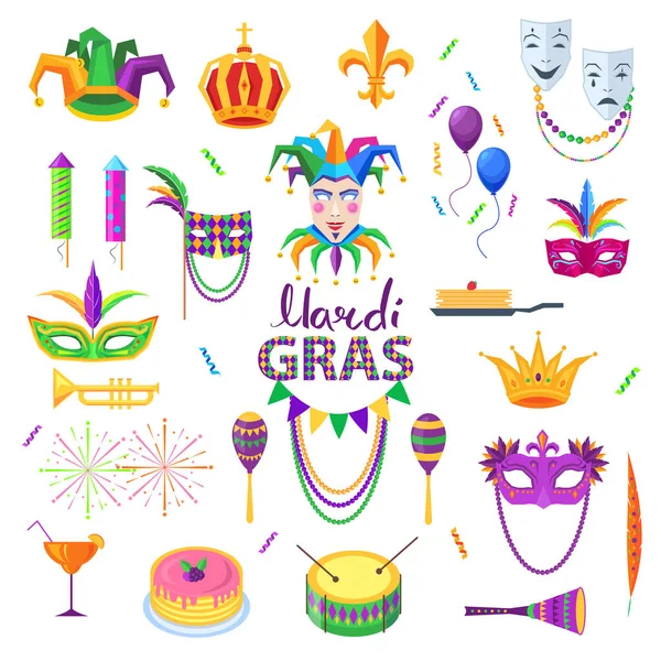 Mardi Gras Carnival Elements Colourful Collection — Stock Vector