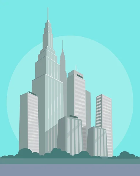 Hatalmas üzleti és lakható felhőkarcolók városban — Stock Vector