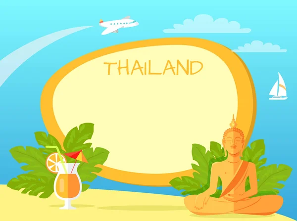 Thailändische Insel mit Buddha-Statue und Cocktail — Stockvektor