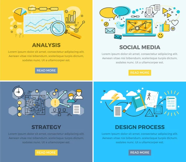 Análisis de Redes Sociales y Estrategia de Progreso del Diseño — Vector de stock