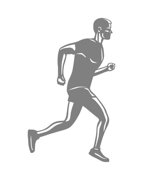Silhouette of Isolated Running Male on White.
