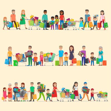 Aile süpermarket düz vektörde alışveriş yapma