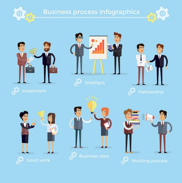 Business Process Infografica Collezione su Blu — Vettoriale Stock