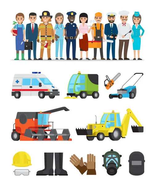 Conjunto de Representantes y Equipos de Profesión — Vector de stock