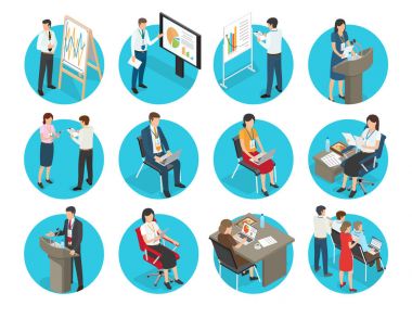 Ofis çalışanları ile vektör iş simgeler kümesi