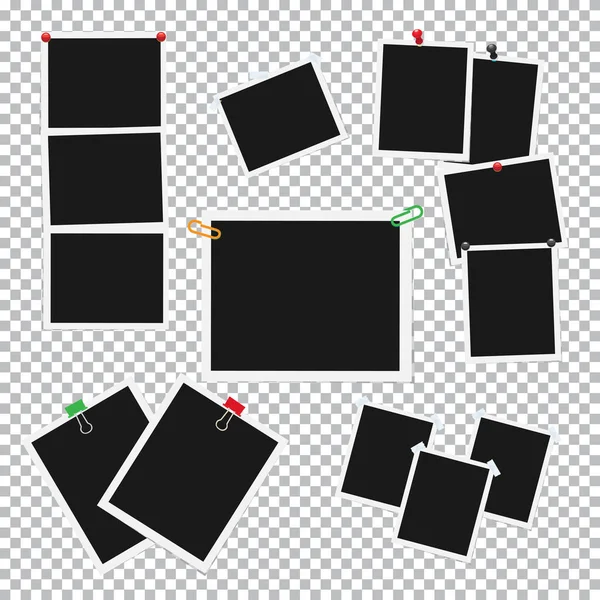 Cadres photo vides fixés avec un jeu de vecteurs de broches — Image vectorielle