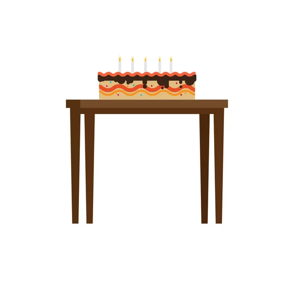 Čokoládový dort se svíčkami na tabulce plochých Vector — Stockový vektor