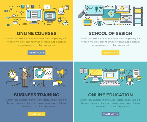 Online Education Courses Vector Web Banners Set — Stock Vector