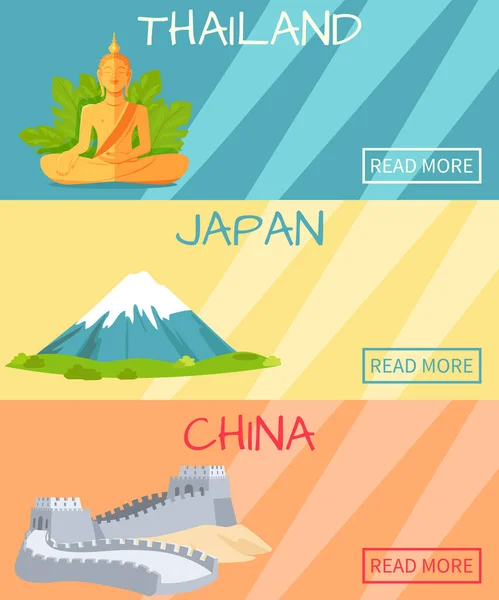 Thailand Japan China Web-Banner mit Elementen — Stockvektor