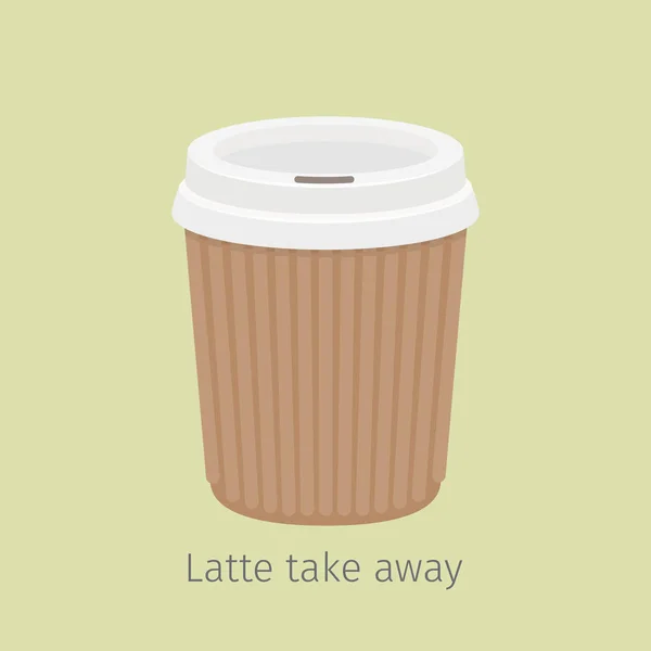 Latte Take Away. Café em Copo de Papel Ilustração — Vetor de Stock