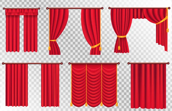 Red Curtains Set. Theater Curtain Illustration — Stock Vector