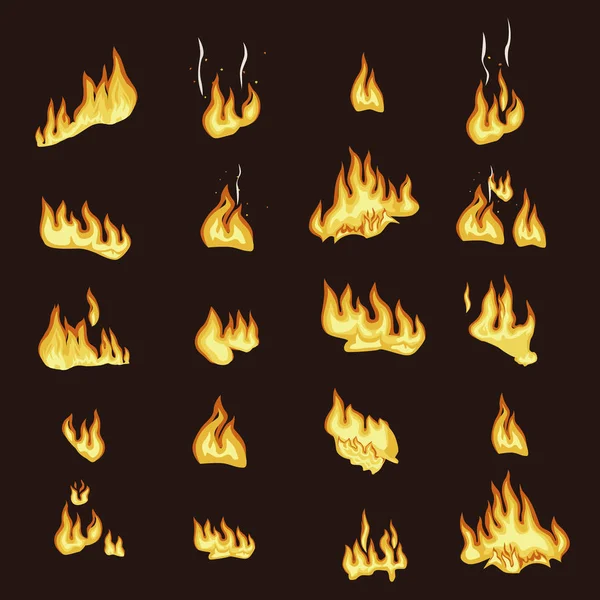Flamme de feu Signes Collection sur fond sombre — Image vectorielle
