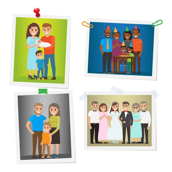 Happy Family Pinned muotokuvia tasainen vektorit Set — vektorikuva