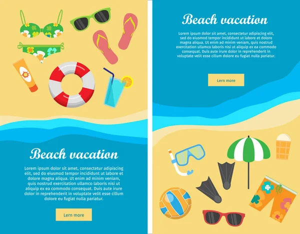 Beach Vacation Flat Design Vector Web Banners — Stock Vector
