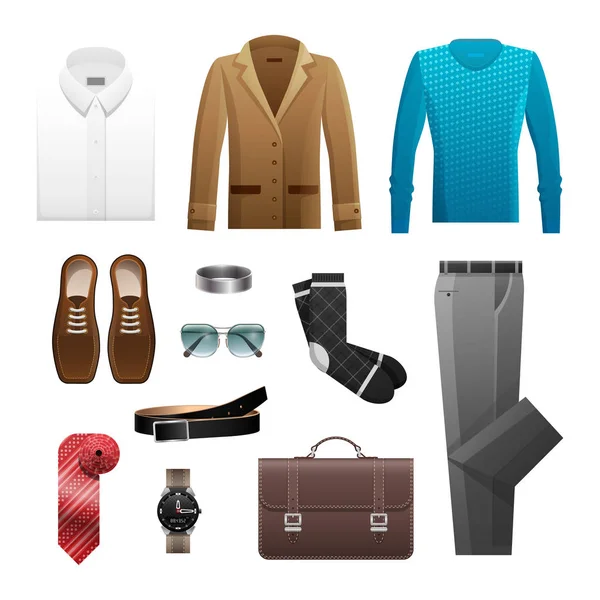 Conjunto de roupas masculinas para a vida cotidiana em branco — Vetor de Stock