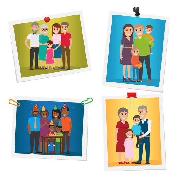 Happy Family gespeld portretten platte vectoren Set — Stockvector