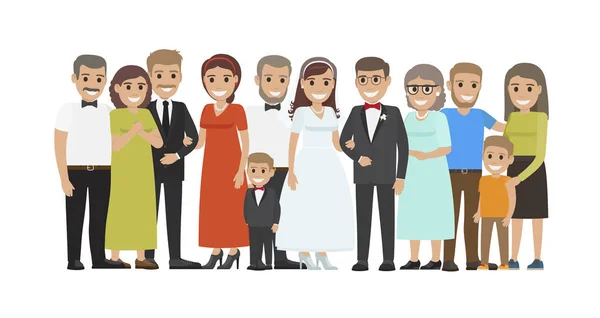 Casamento Convidados Grupo Retrato Plano Vector Conceito — Vetor de Stock