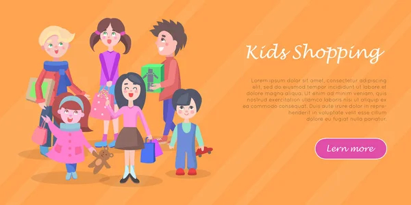 Familia de compras de dibujos animados plana Vector Concepto — Archivo Imágenes Vectoriales