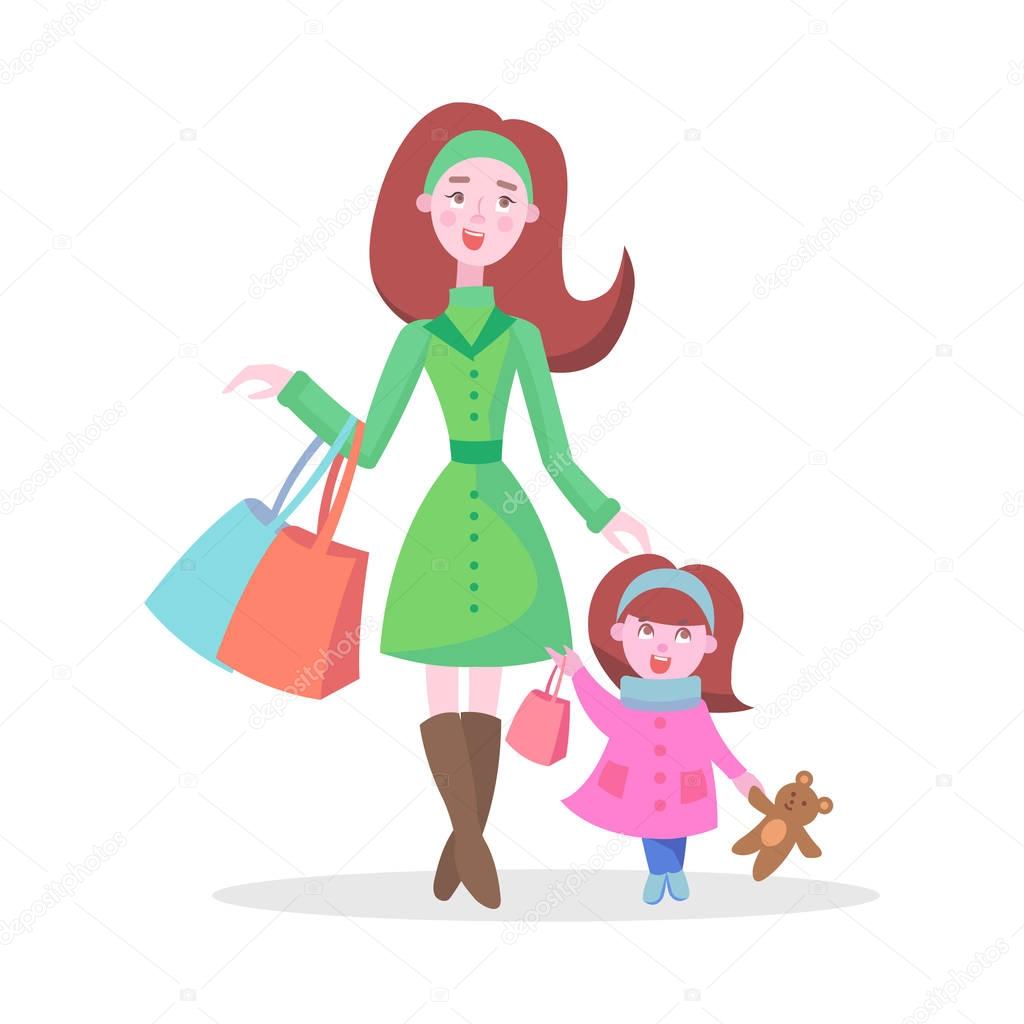 Family Shopping Cartoon Flat Vector Concept