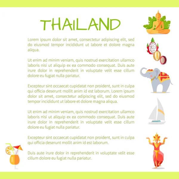 Thailand Touristic Vector Concept with Sample Text — Stock Vector