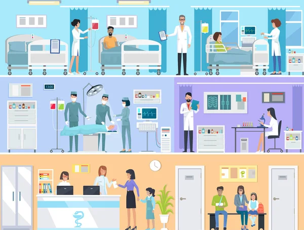 病院での医療サービスの水平セット — ストックベクタ