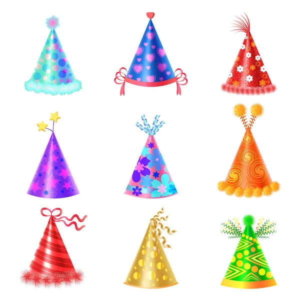 Set of Different Festive Caps in Cartoon Style — Stock Vector
