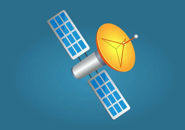 Satelliten im Cartoon-Stil mit gelben Antennen — Stockvektor