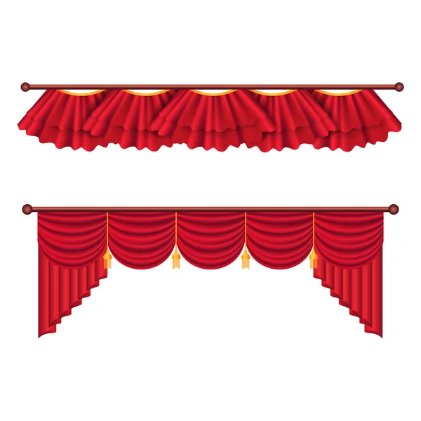 Cortinas vermelhas definidas. Ilustração de cortina de seda de luxo — Vetor de Stock