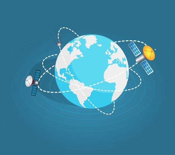 Dos satélites artificiales de la Tierra alrededor del planeta — Vector de stock