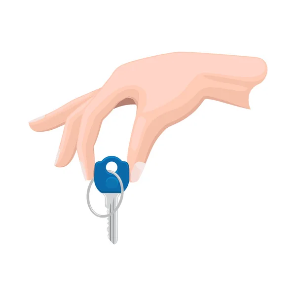 Lidská ruka, samostatný drží jeden klíč na bílém. — Stockový vektor