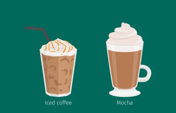 MOCHA och Iced kaffedrycker tecknad Illustration — Stock vektor