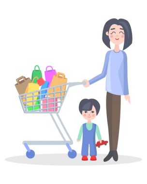 Karikatür düz vektör kavramı alışveriş aile